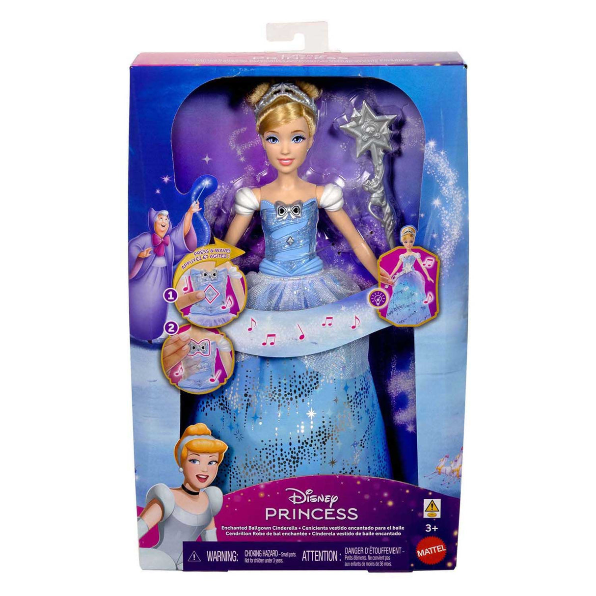 Mattel Disney Princess Cinderella – Bezaubernde Ballkleid-Modepuppe mit Lichtshow und Sound