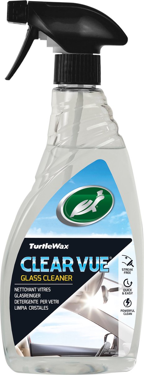 Turtle Wax GL Clearvue Glasreiniger – für Glasspiegel – maximale Reinigungskraft – sorgt für streifenfreie Reinigung – entfernt Tabakflecken, Fingerabdrücke und Schmutz – für drinnen, draußen – 500 ml