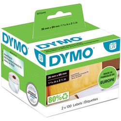 Dymo Original große Labelwriter-Adressetiketten | 36mm x 89mm | 2 Rollen mit je 130 Etiketten (260 selbstklebende Etiketten) | passend für die Labelwriter-Etikettendrucker | Hergestellt in Europa