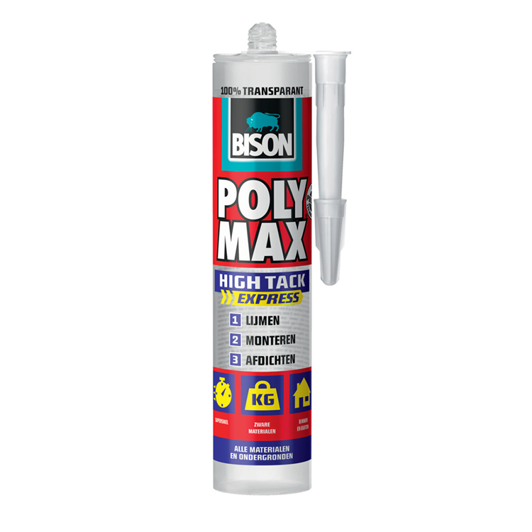 Bison Poly Max High Tack Express transparente Tube 300 Gramm, Montagekleber, Kleben, Montieren und Abdichten, einzigartige SMP-Technologie, lösungsmittelfrei, drinnen und draußen, fast alle Oberflächen