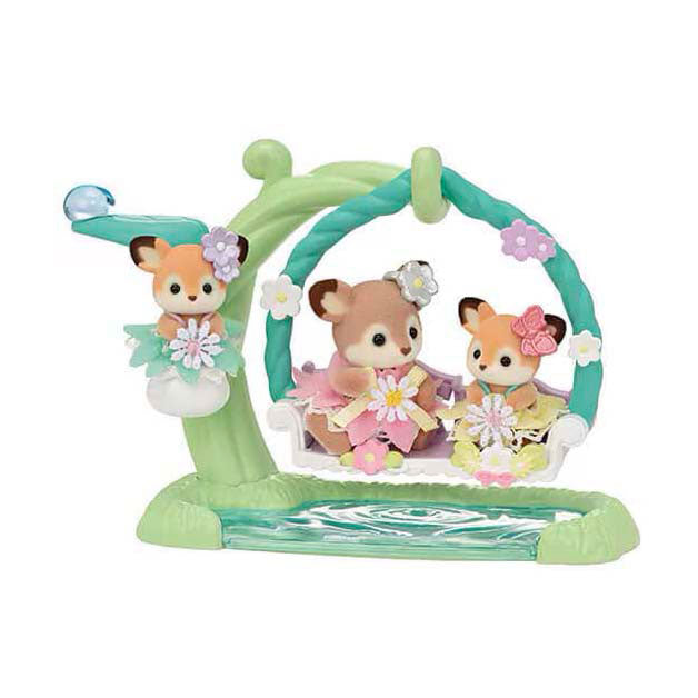 Sylvanian Family 5801 Hirschbaby – Blumenschaukel – 3 samtweiche Spielfiguren
