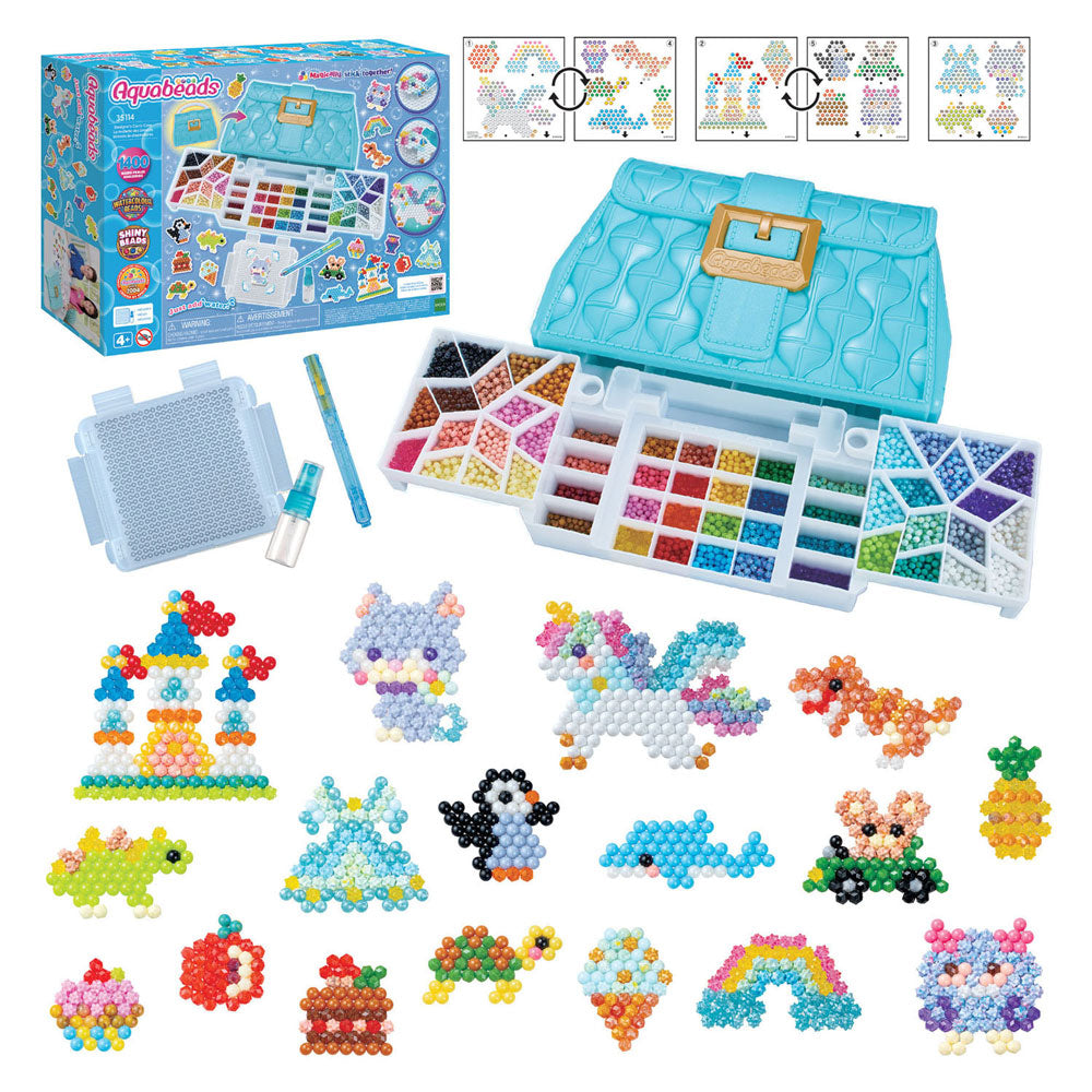 Aquabeads Designstudio (Tasche) – komplettes Bastelset 1400 Perlen in 48 Farben – inklusive praktischer Mitnahmetasche und Sortierschale