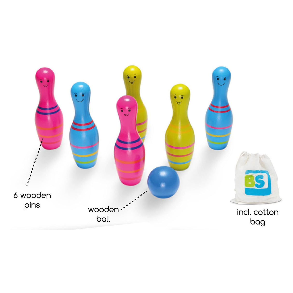 BS Toys Holz-Bowling-Set Skittels Junior, 7-teilig.