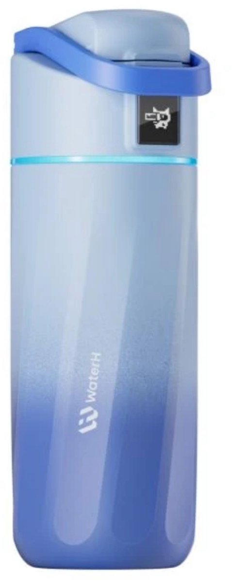 Waterh Boost Kids – Trinkflasche aus Stahl für Kinder mit Erinnerung zum Wassertrinken – Wasserflasche für Kinder – doppelwandige isolierende Trinkflasche aus Stahl – weite Öffnung auslaufsicher – 475 ml – Morphoblau