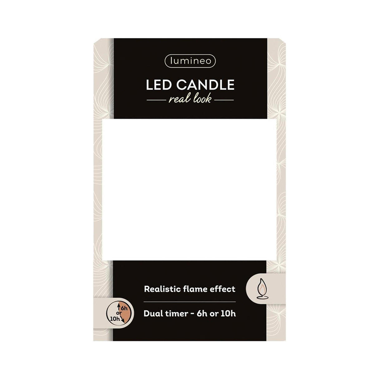 Lumineo realistische led kaars met wax pit en vlam effect ã˜7.5x9,5cm licht grijs met 6uur timer werkt op batterij