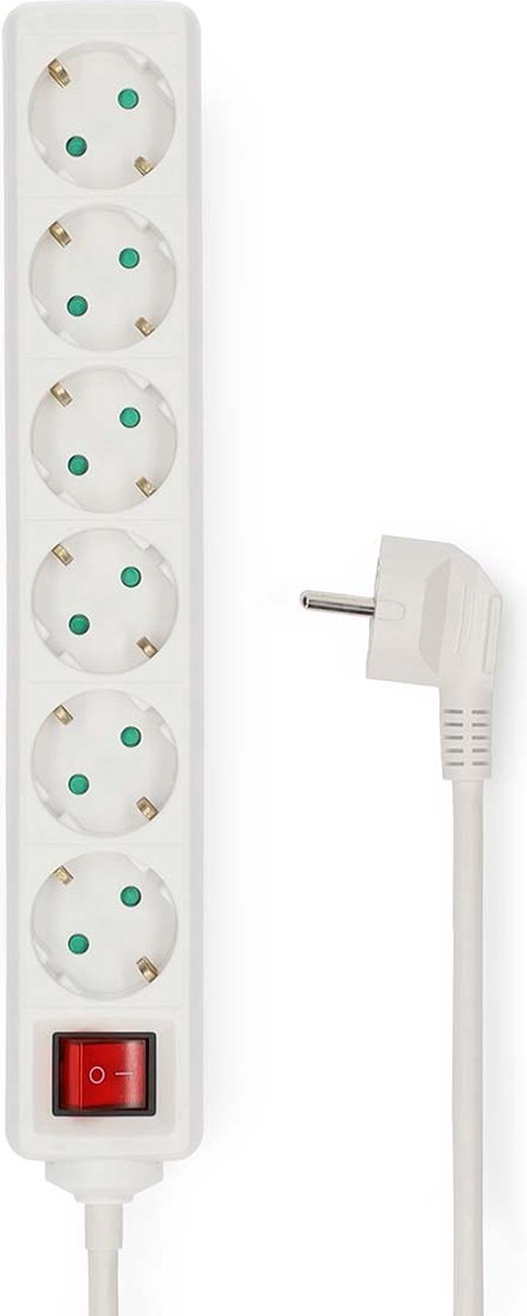 Nedis Steckdosenleiste – Schutzkontaktstecker Typ F (CEE 7 7) – 6-polig – 3,00 m – 3680 W – 16 A – Ein-Aus-Taste – Weiß