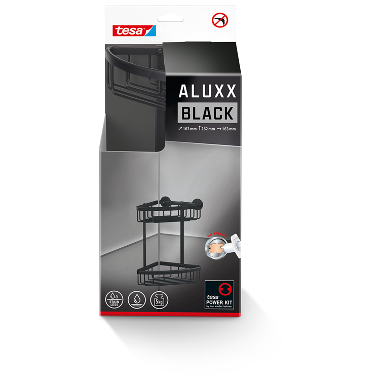 Tesa 1072289 – aluxx black Eckduschregal schwarz, doppelt | 1 Stk