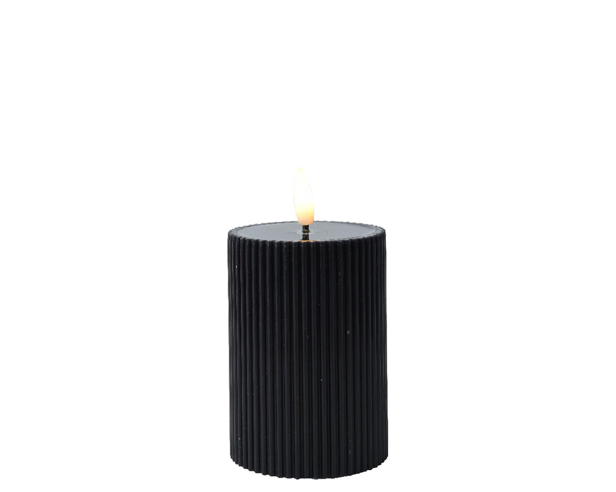 Lumineo Kerze mit gerippter Flamme, H13 cm, schwarz