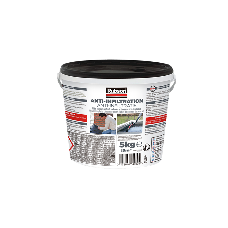 Rubson anti - infiltratie zwart 5kg | daken, funderingen en ingegraven materialen coating | silicone technologie gebaseerd voor maximale elasticiteit | duurzame coating en uv-bestendig | langdurige bescherming tegen vocht.
