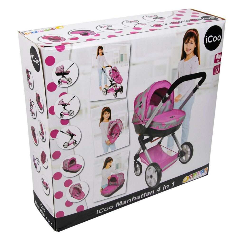 Basic icoo 4in1 Manhattan Puppenwagen rosa schwarz