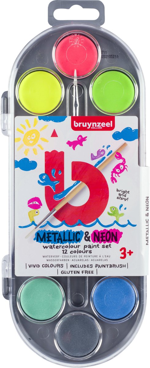 Bruynzeel Kinder-Aquarell-Set mit 12 metallischen Neonfarben
