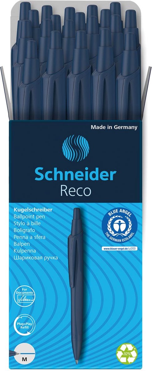 Schneider schrijfwaren schneider balpen - reco - blauw - 20 stuks - s-131813-20
