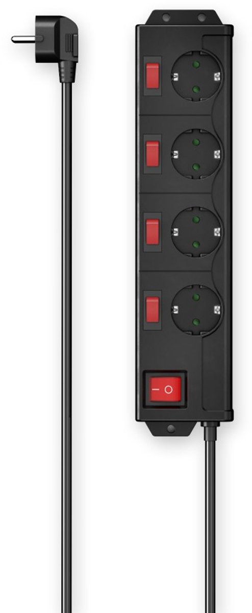 Hama Steckdosenleiste - 4-fach - 1,4m Kabel - 90° - separat schaltbar - Schwarz
