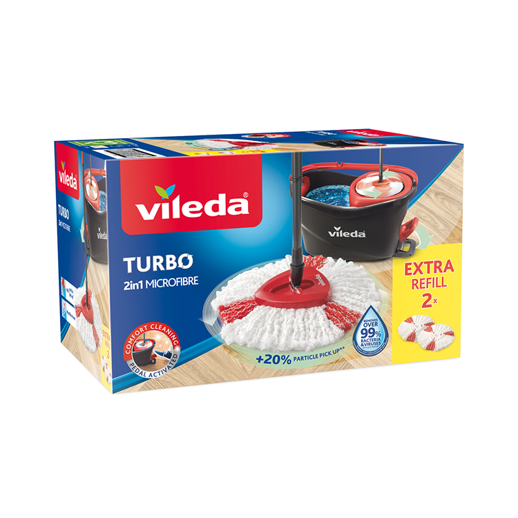 Vileda turbo 2in1 - pedaalsysteem met 2 vervangingen - microvezelmop 2in1
