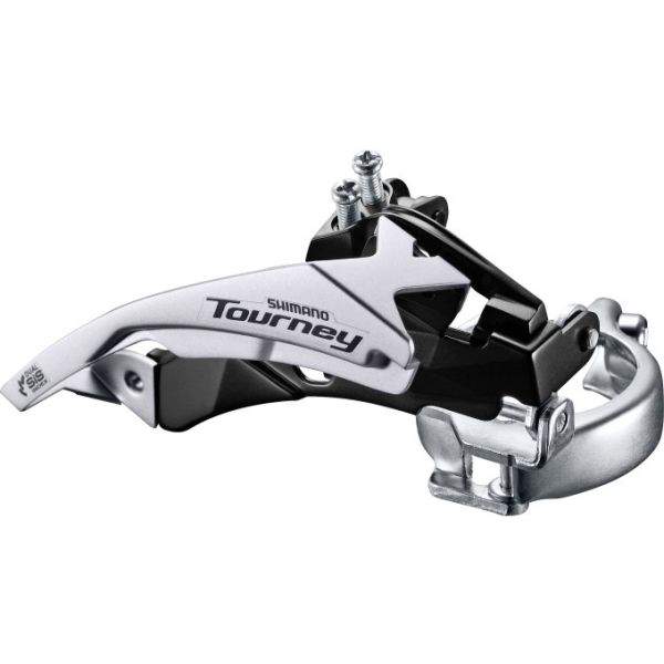 Shimano Umwerfer 3 x 6 7-Gang Tourney FD-TY510 Top Swing Dual Pull – Low Clamp – 42t (66–69°) – Schwarz Silber