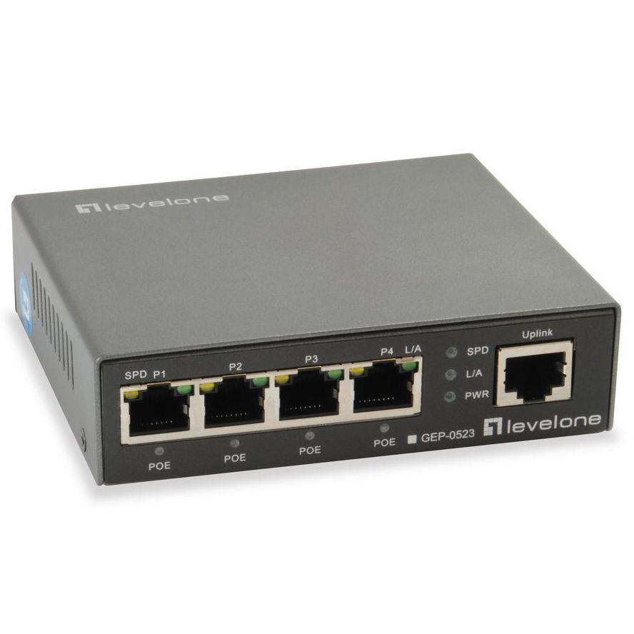 Levelone GEP-0523 5-Port-Gigabit-PoE-Switch, IEEE 802.3AF AT, 4x PoE, 60 W, 10 100 1000 MBit/s