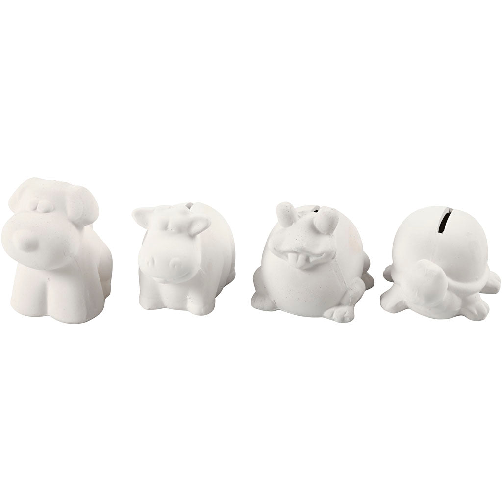 Creativ Company Spardose Tier, H: 7-10 cm, weiß, 4 Stück 1 Box