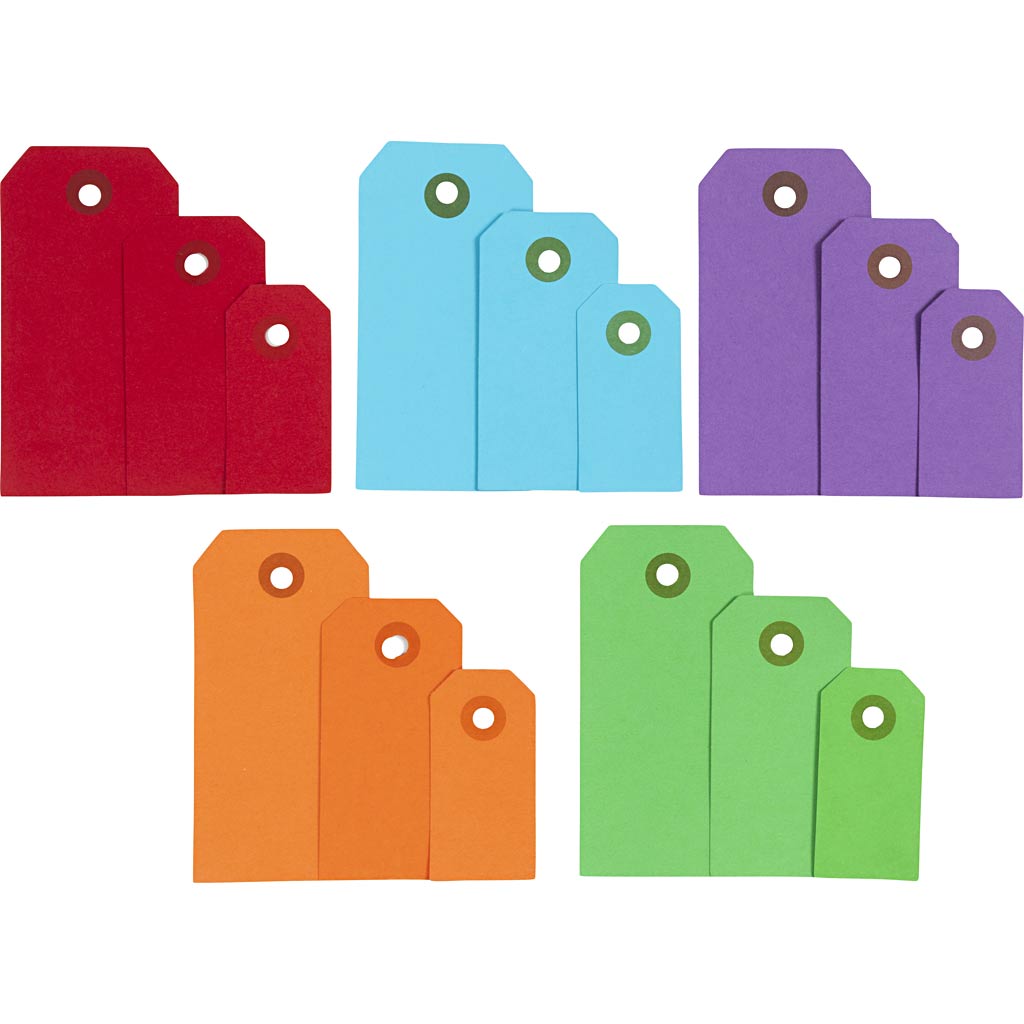 Creativ Company Manila-Etiketten, Größe 3x6+4x8+5x10 cm, 220 g, verschiedene Farben, 500 Stück 1 Box