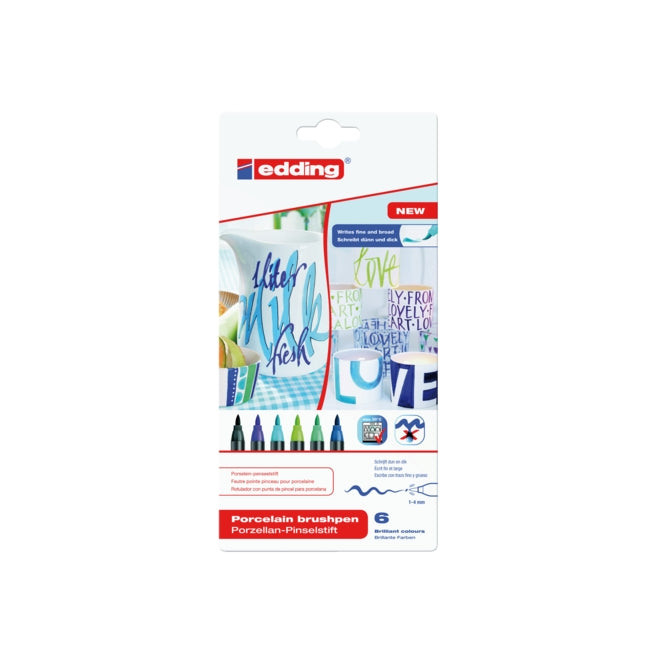Edding 4200 Porzellanmarker – cooles Farbset – 6 Marker – flexible Pinselspitze 1–4 mm – Filzstift zum Bemalen und Dekorieren von Keramikporzellan – spülmaschinenfest, lichtechte Tinte, schnell trocknend