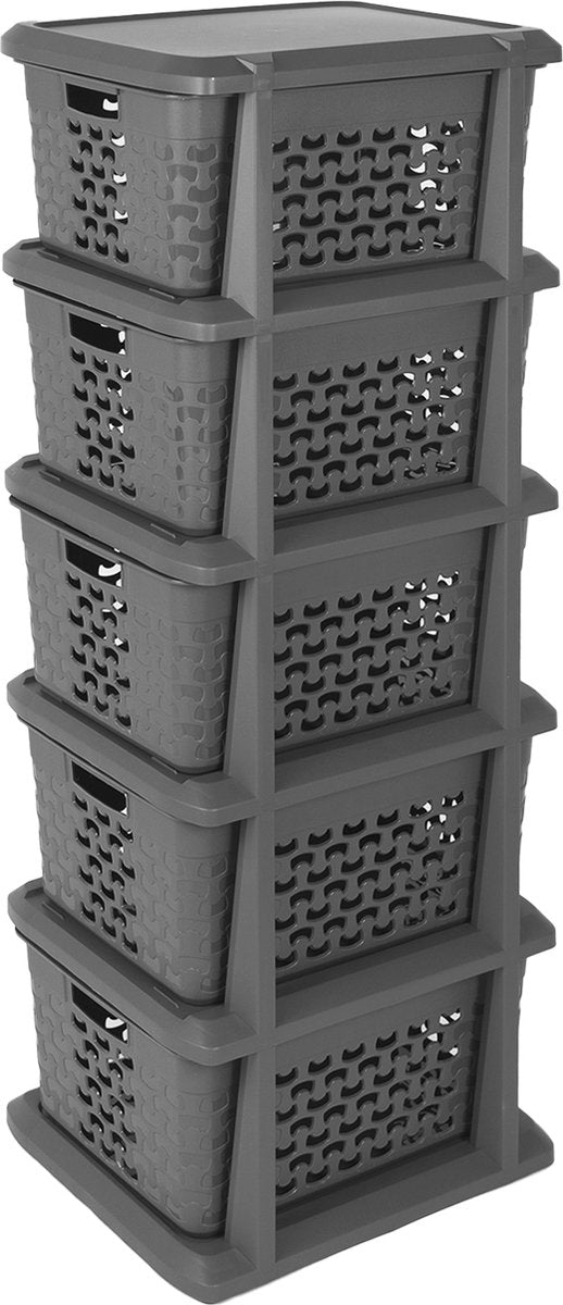 Branq - Schubladensystem - Schrank mit 5 Körben - 24 x 29,5 x 80 cm - Dunkelgrau