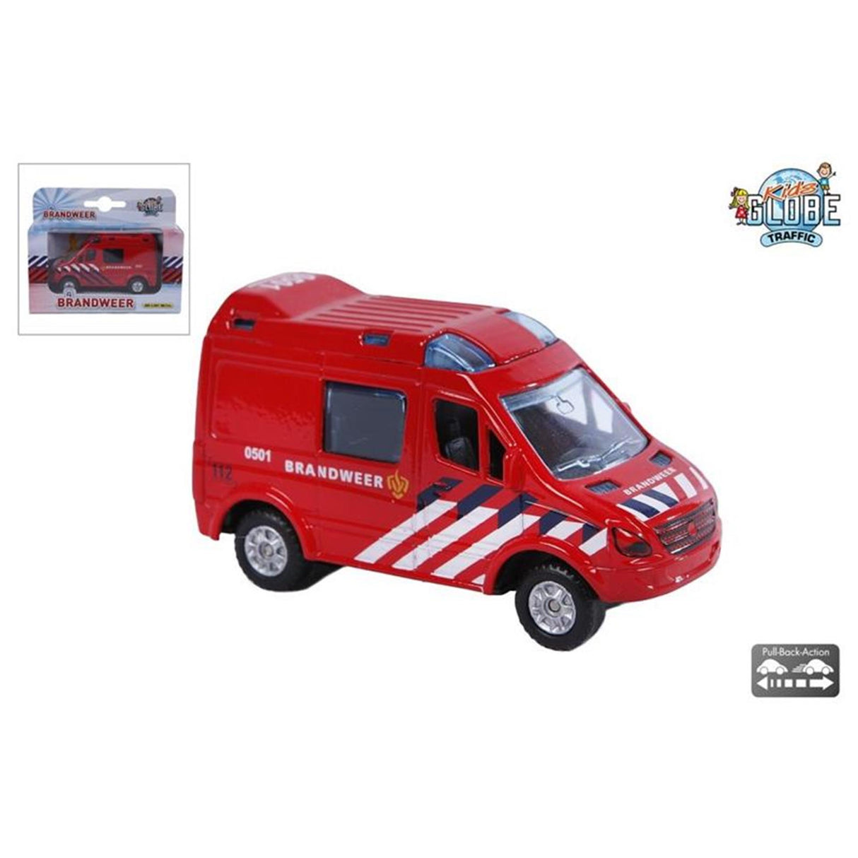 Kinderglobus Feuerwehr nl, Druckguss, Rückzugsfunktion, 8 cm