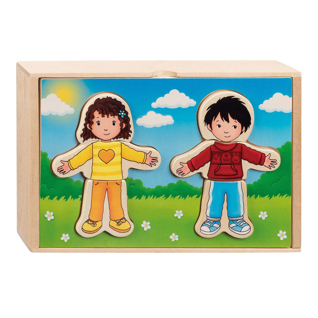 Goki Holzdressing -Puzzle -Junge und Mädchen in Houten Box, 36st.
