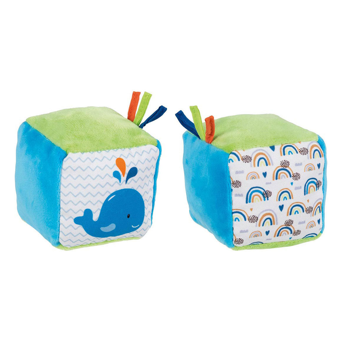 Goki Soft Cube Babyspielzeug mit Wal und Knisterfolie.