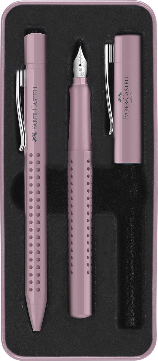 Faber-Castell Schreibset – Grip 2010 – Kugelschreiber und Füllfederhalter – in Geschenkbox – Harmony Rose Shadows – FC-201528