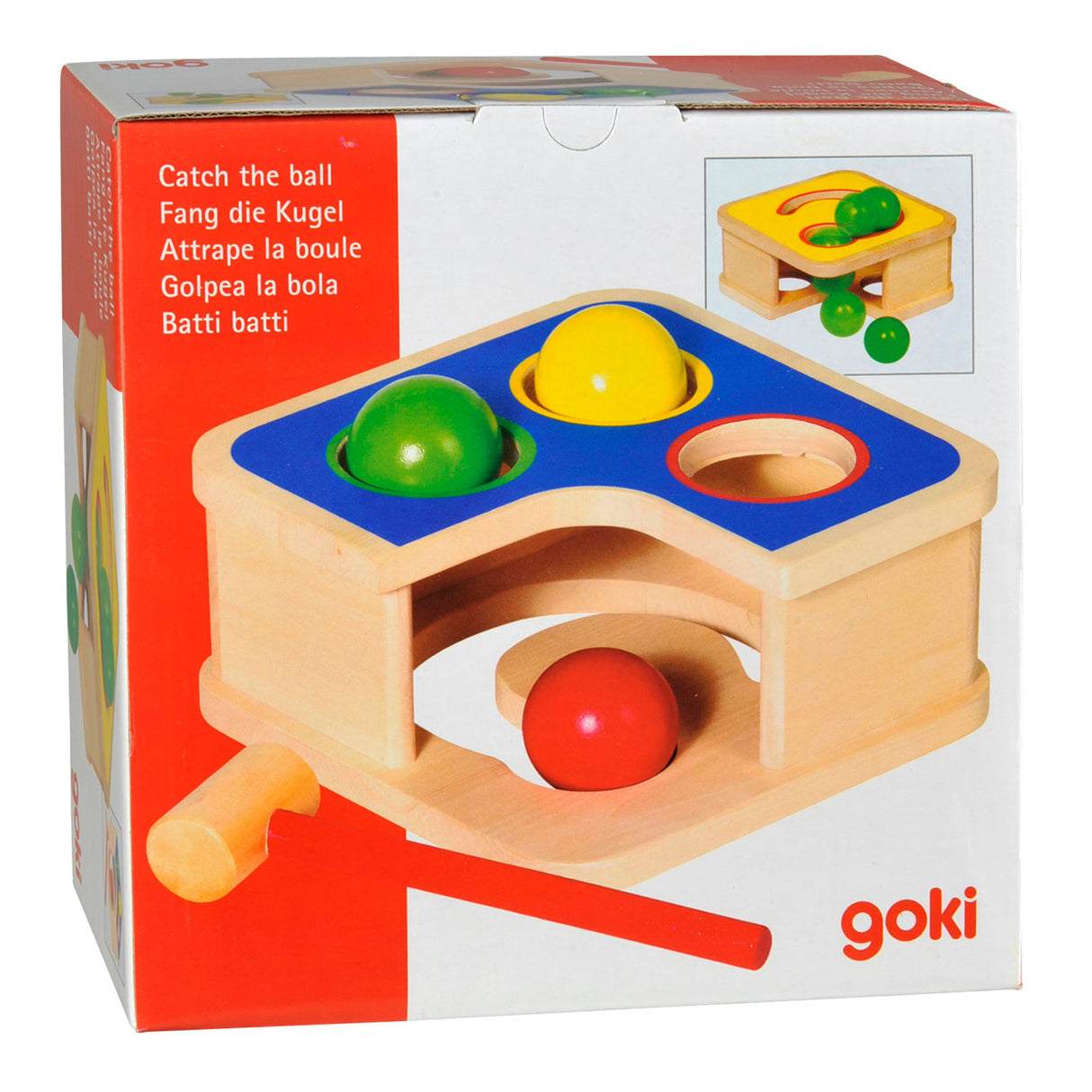 Goki Schlagbank und Murmelbahn 18x18x8cm, Holz