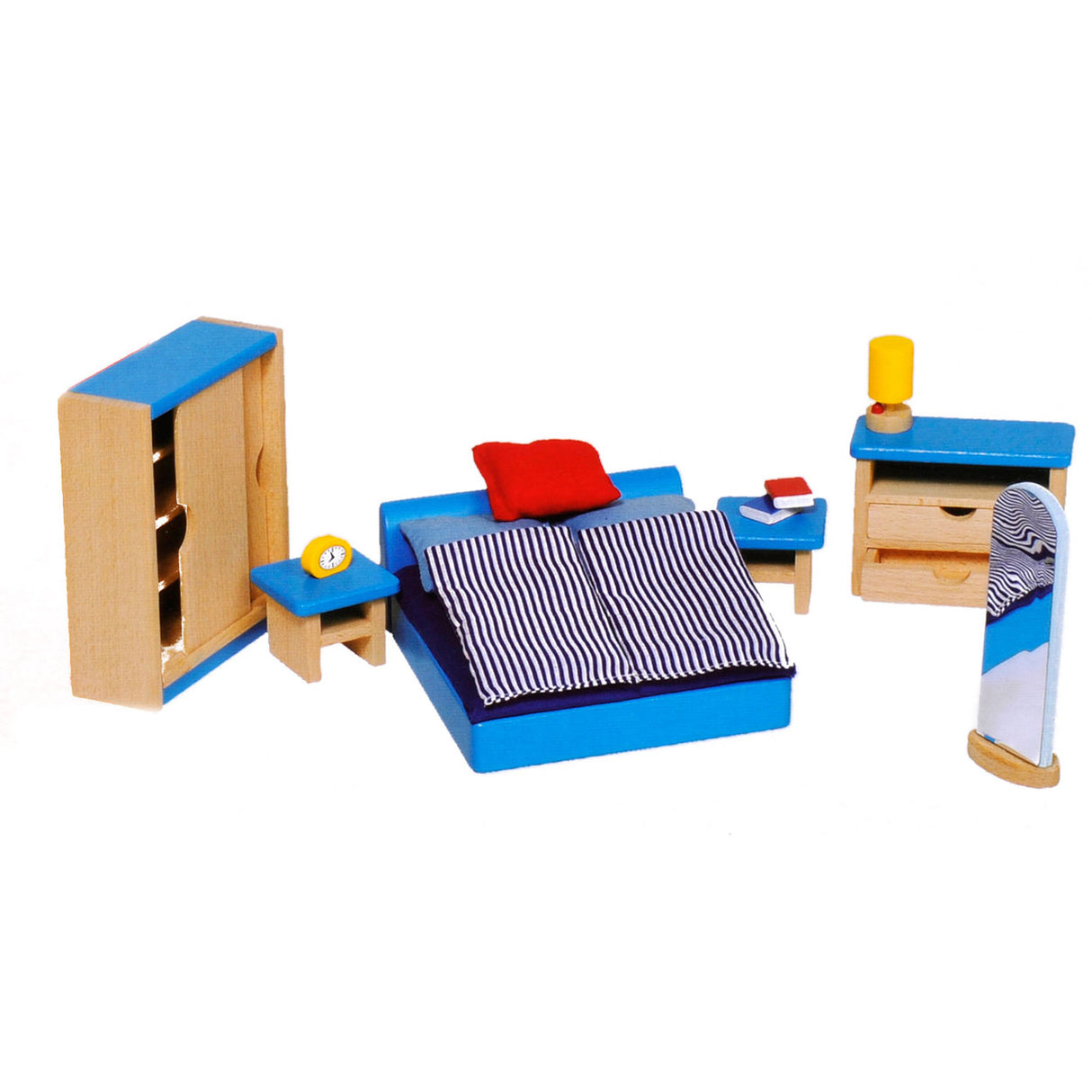 Goki Puppenhausmöbel: Modernes Schlafzimmer 14-teilig (inkl. Bettwäsche, exkl.