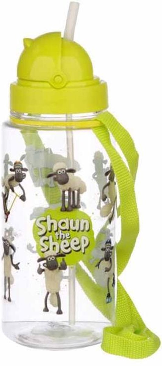 Shaun das Schaf nachhaltige BPA-freie 450-ml-Kinderwasserflasche mit Strohhalm