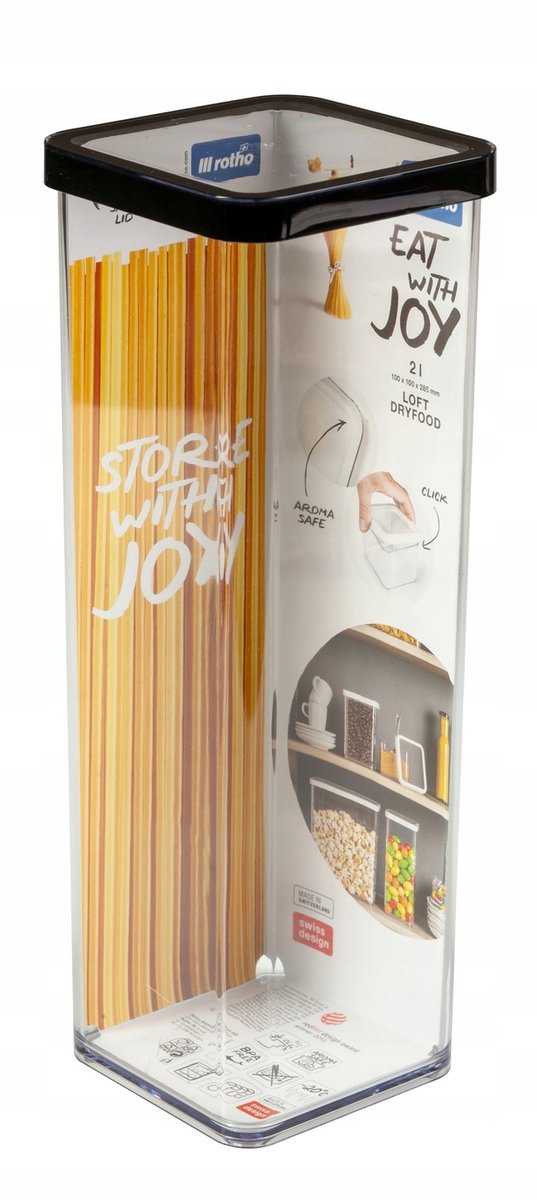 Rotho keukenopbergdoos voor droge voedingsmiddelen (rijst, bloem, pasta, spaghetti) loft 2l zwart