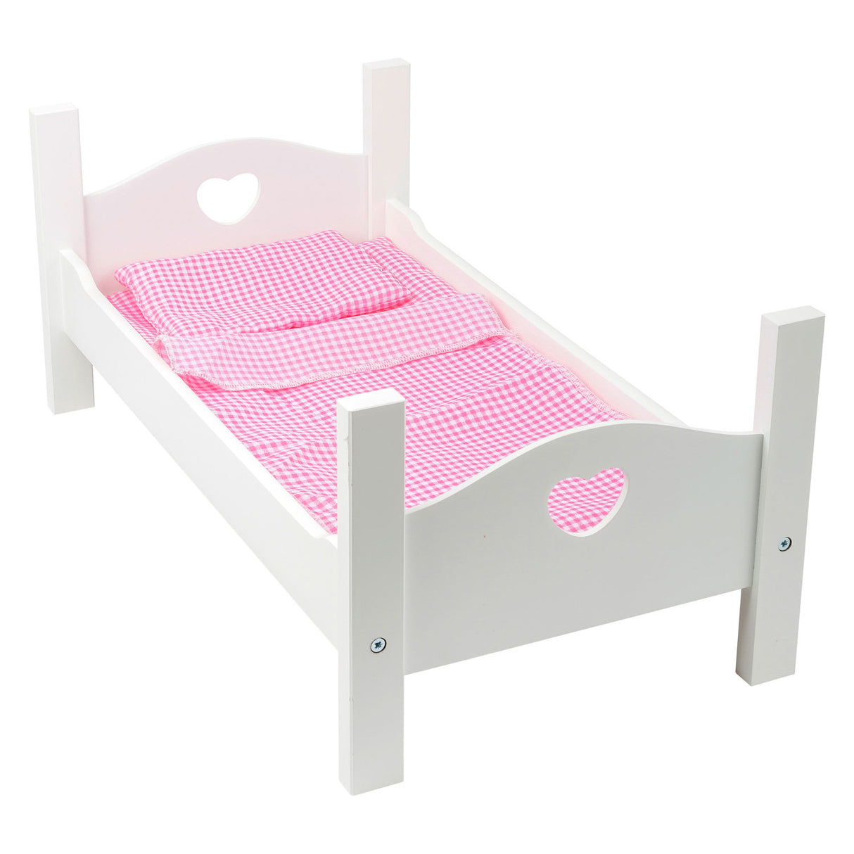 Small Foot Puppenbett aus Holz mit Bettwäsche 50 cm weiß rosa