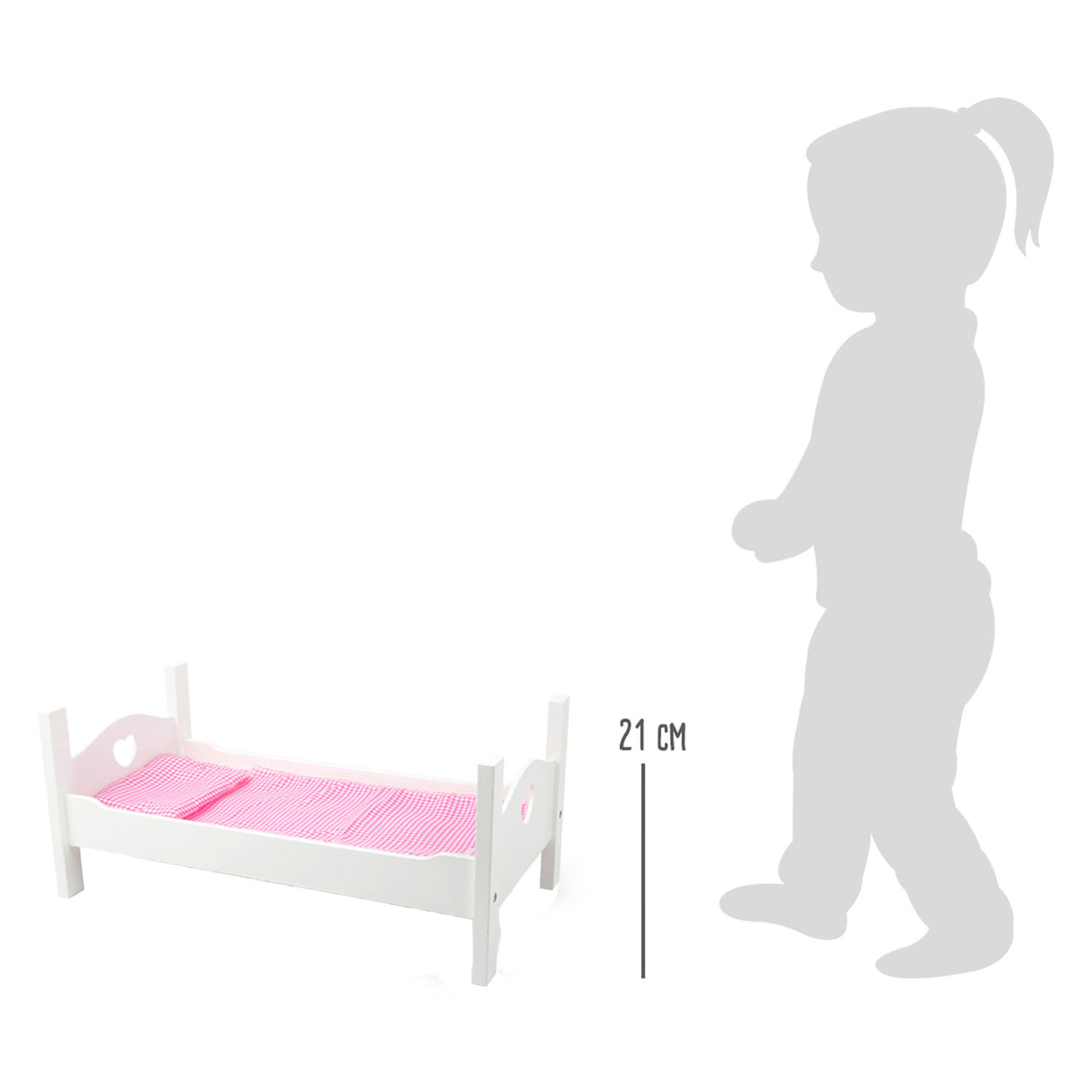 Small Foot Puppenbett aus Holz mit Bettwäsche 50 cm weiß rosa