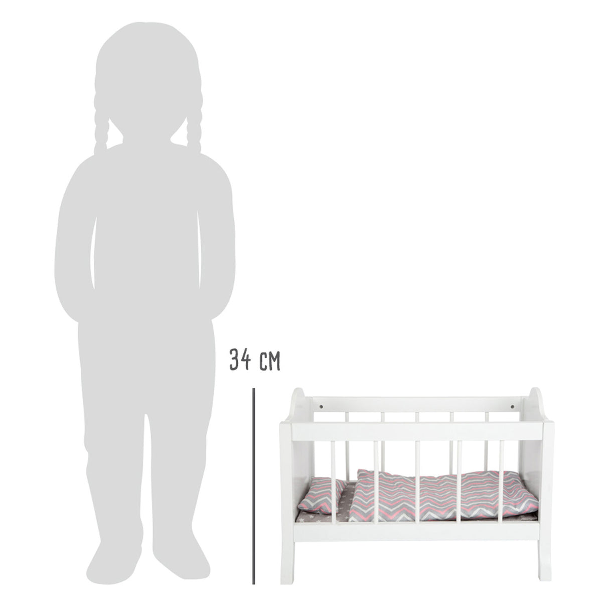 Small Foot - Puppenbett aus Holz weiß mit Bettstreifen, 4-tlg.