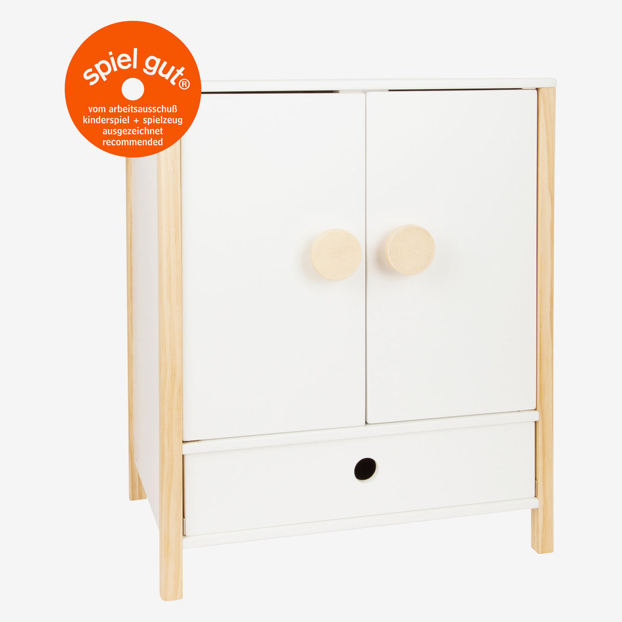 Kleiner Fußholz -Puppengarderobe kleiner Knopf mit Kleiderbügeln, 3dlg.