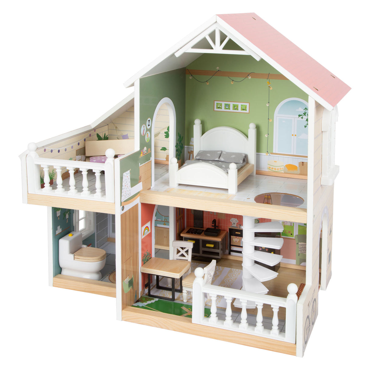 Small Foot – Stadtvilla-Puppenhaus aus Holz mit Möbeln, 9-teilig.