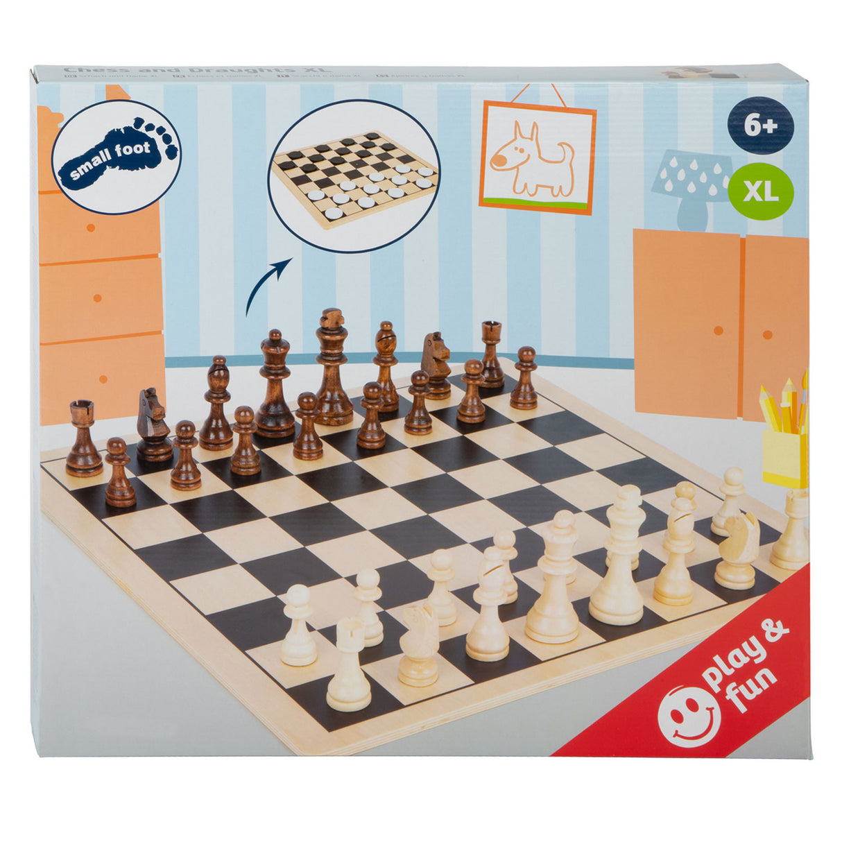 Kleiner Fuß - Schach und Dame aus Holz XL