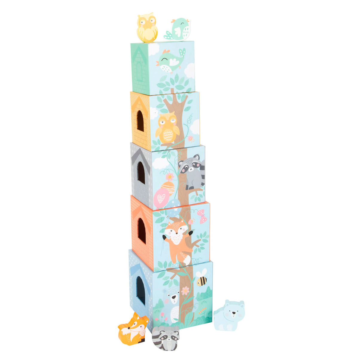 Kleiner Fußstapel -Turm mit Waldtieren Pastell, 10dlg.