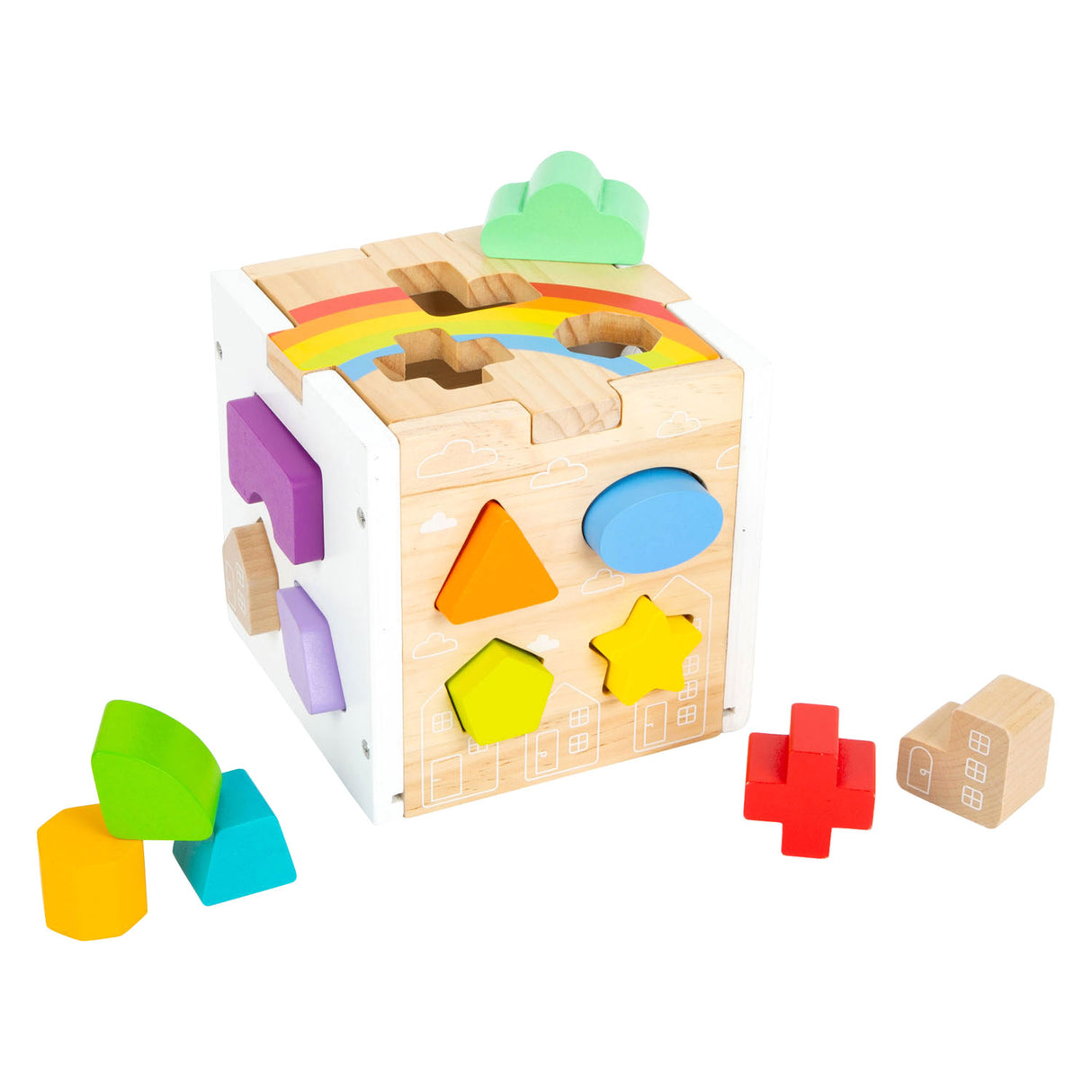 Kleiner Fuß - Holz-Formsortierwürfel Regenbogen,