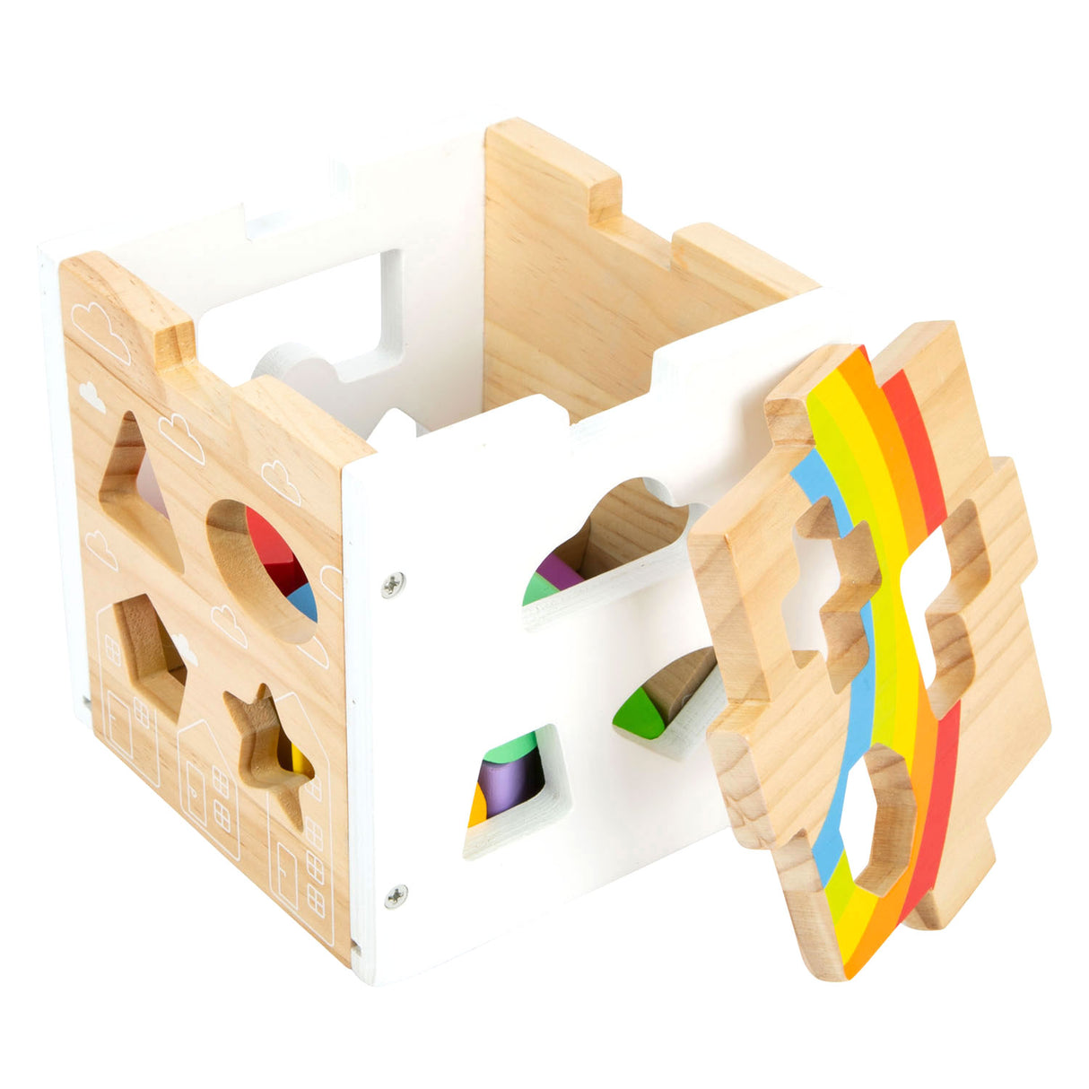 Kleiner Fuß - Holz-Formsortierwürfel Regenbogen,