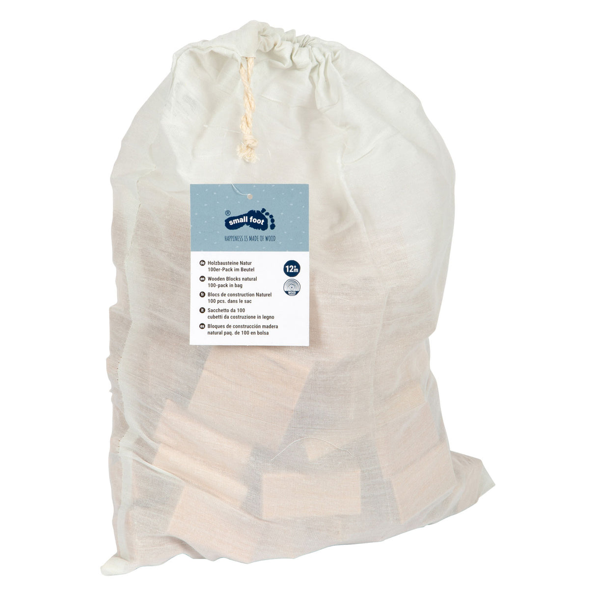 Kleiner Fuß - Holzbausteine natürlich in Tasche, 100dlg.
