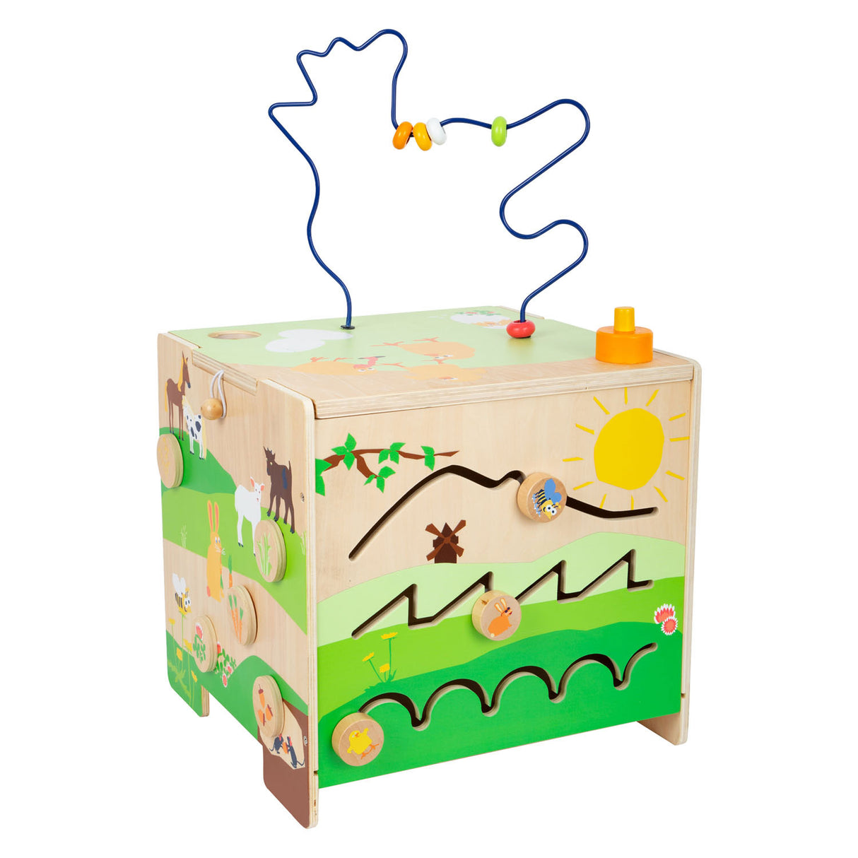 Small Foot - Aktivitätswürfel aus Holz mit Motorik-Spiralfarm