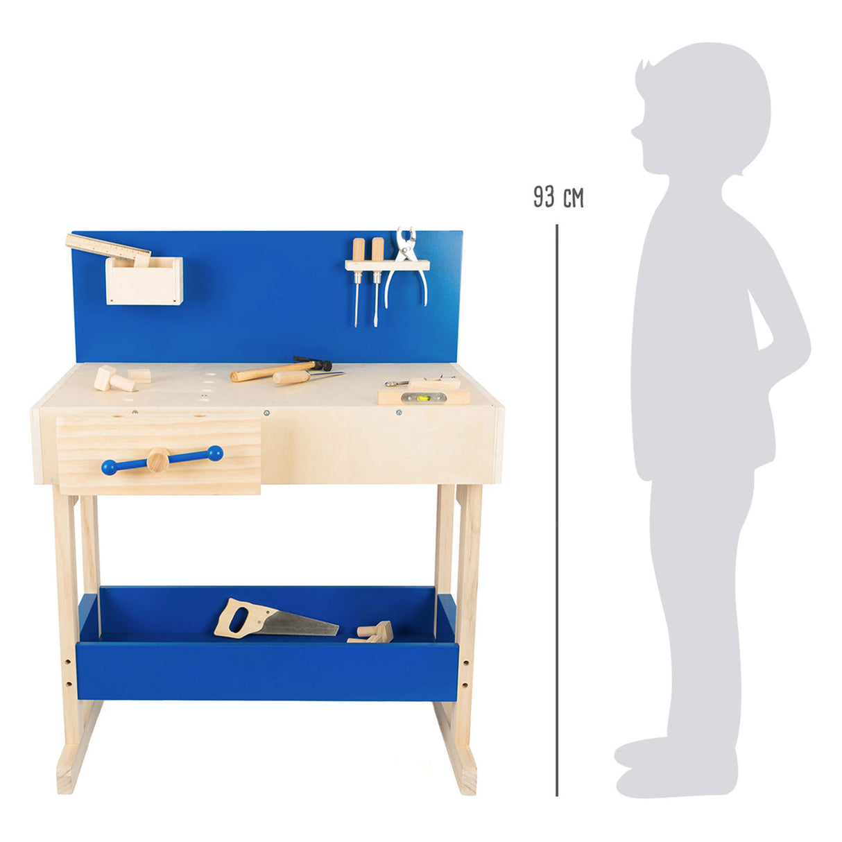 Kleiner Fußspielzeug Arbeiten Bank Blau mit Accessoires