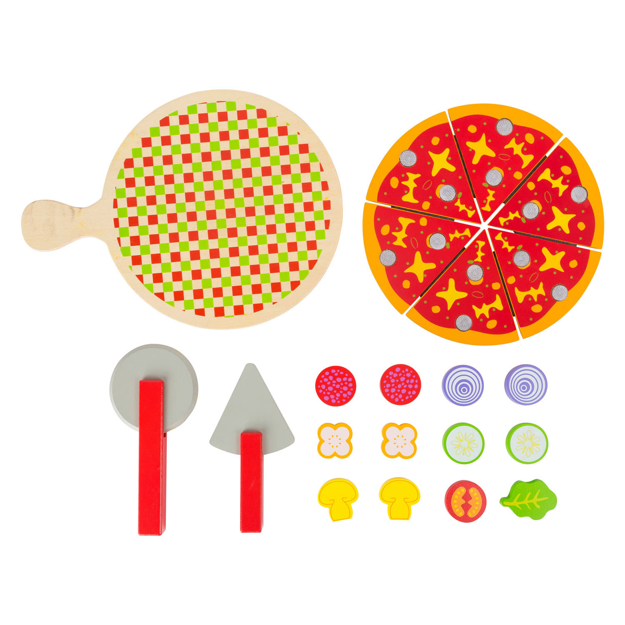 Small Foot - Schneide- und Spielpizza-Set aus Holz, 21-teilig.