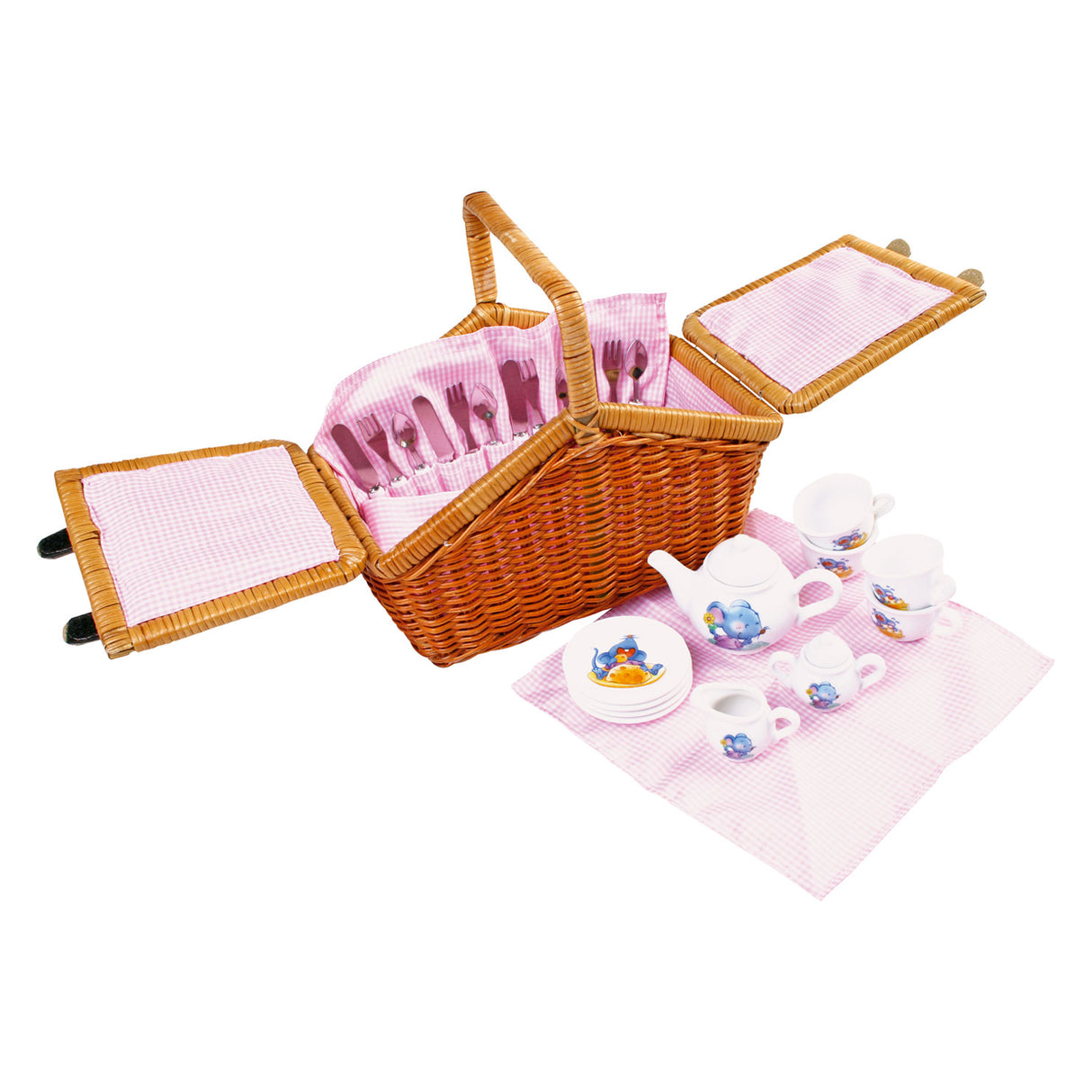 Small Foot - Picknickkorb aus Holz mit romantischem Geschirr, 30 Stück.