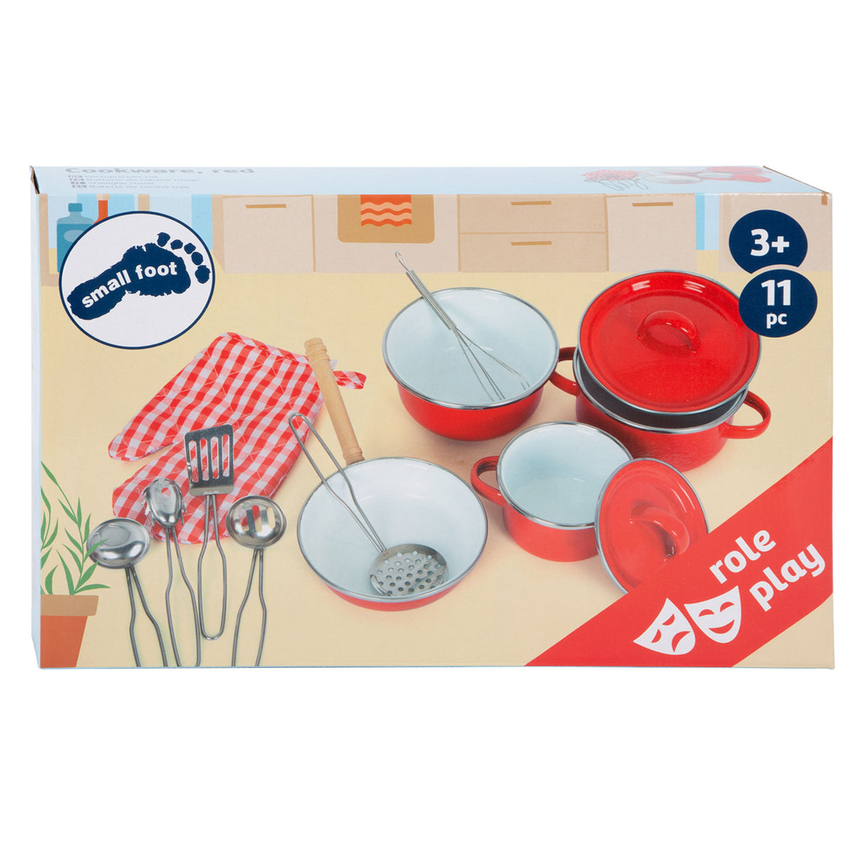 Small Foot - Pfannen- und Kochutensilien-Set rot, 11-teilig.
