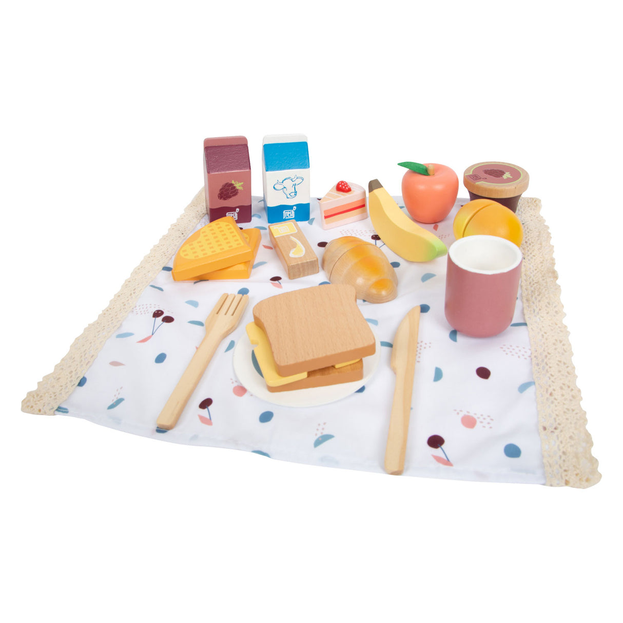 Small Foot - Picknick-Set mit Holzspielfutter Lecker, 26-teilig.