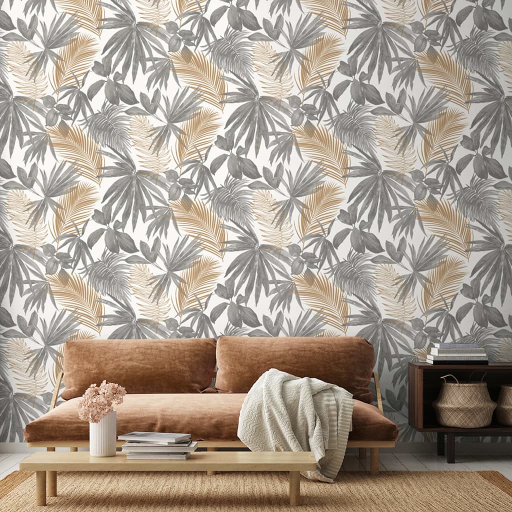 Niederländische Wandverkleidung Tapete Wildpalmen Grau und Beige