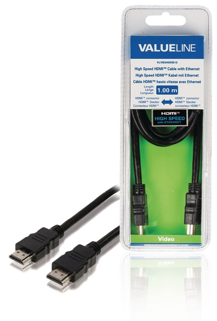 Valueline VLVB34000B10 Hochgeschwindigkeits-HDMI-Kabel mit Ethernet-HDMI-Stecker – HDMI-Stecker 1,00 m schwarz